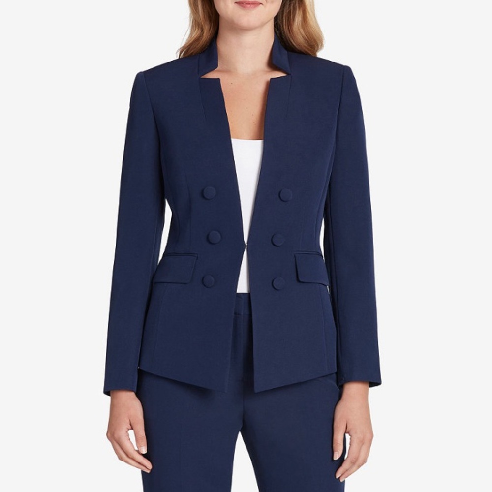 Tahari ASL Navy Notched-Collar Pantsuit